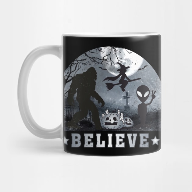 Believe Bigfoot, Aliens Witches Funny Halloween by FloraLi